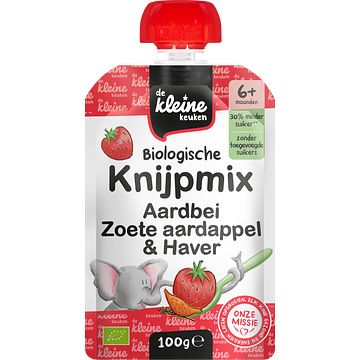 Foto van De kleine keuken biologische 6m knijpmix aardbei, zoete aardappel & haver 100gr bij jumbo