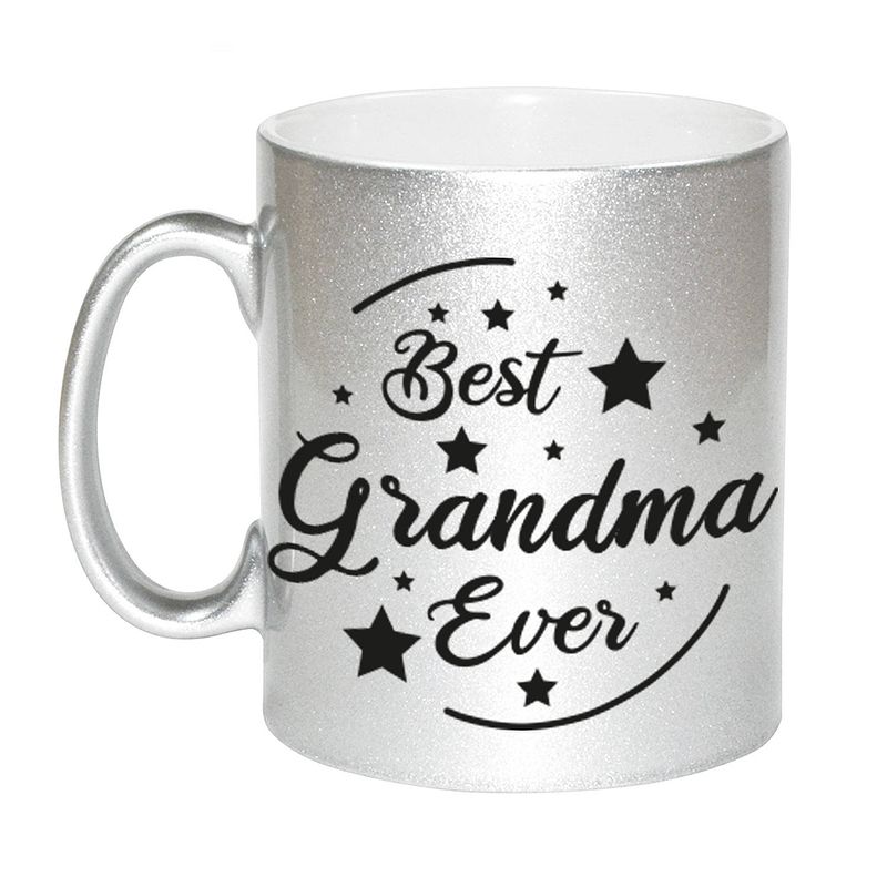 Foto van Zilveren best grandma ever cadeau koffiemok / theebeker 330 ml - feest mokken