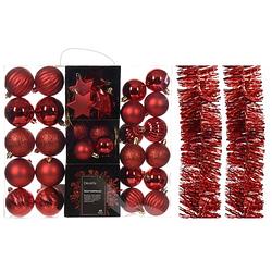 Foto van Kerstversiering- rood - kerstballen, ornamenten, slingers- kunststof - kerstbal