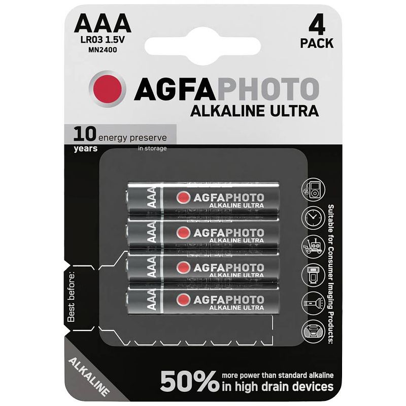 Foto van Agfaphoto aaa batterij (potlood) ultra lr03 alkaline 1.5 v 4 stuk(s)