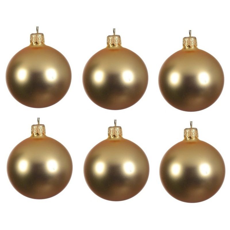 Foto van 6x glazen kerstballen mat goud 6 cm kerstboom versiering/decoratie - kerstbal