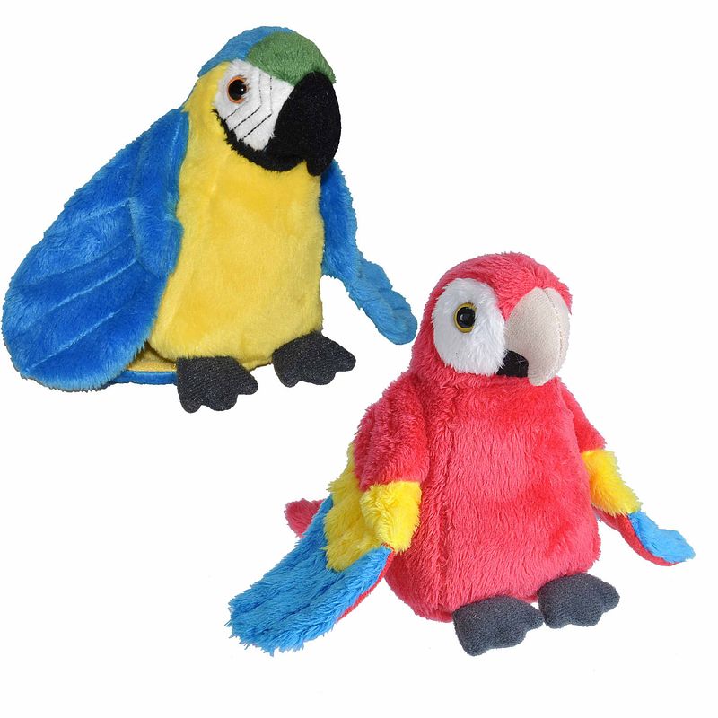 Foto van Vogels knuffels setje van 2x pluche knuffel macaw papegaaien van 13 cm - vogel knuffels