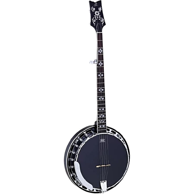 Foto van Ortega obj450-sbk raven series satin black banjo met gigbag