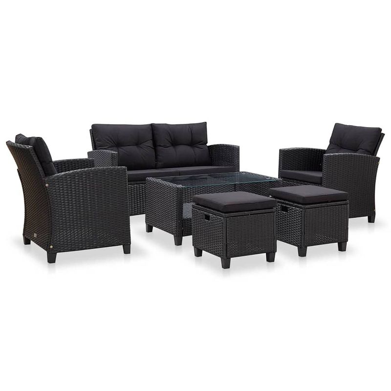 Foto van Vidaxl 6-delige loungeset met kussens poly rattan zwart