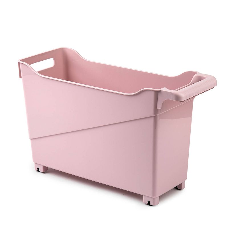 Foto van Kunststof trolley pastel roze op wieltjes l45 x b17 x h29 cm - opberg trolley