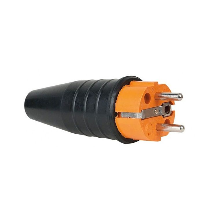 Foto van Showtec rubber schuko connector male 230v/240v oranje