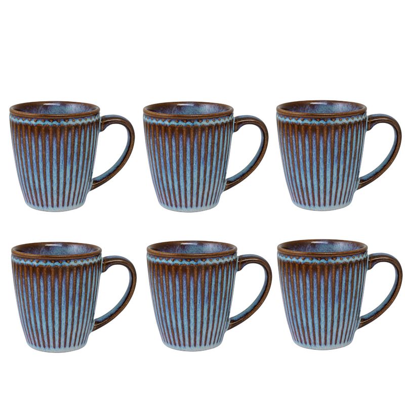 Foto van Mokkenset 6x stuks - greengate koffiemok alice oyster blauw 400 ml - ø 9 cm