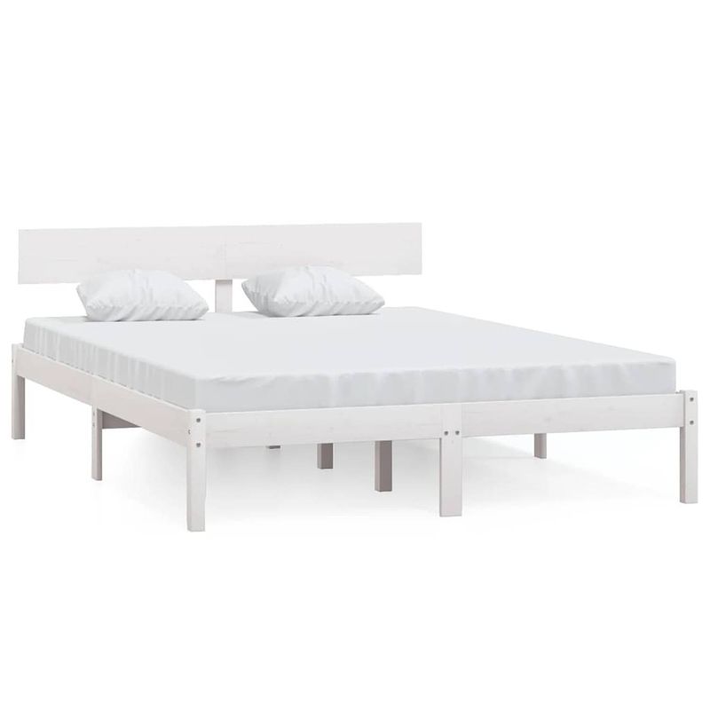 Foto van The living store bedframe wit massief grenenhout - uk double 135x190cm - inclusief hoofdeinde - montage vereist