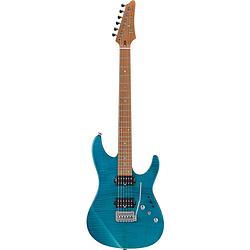 Foto van Ibanez prestige martin miller signature mm1-tab transparent aqua blue elektrische gitaar met koffer