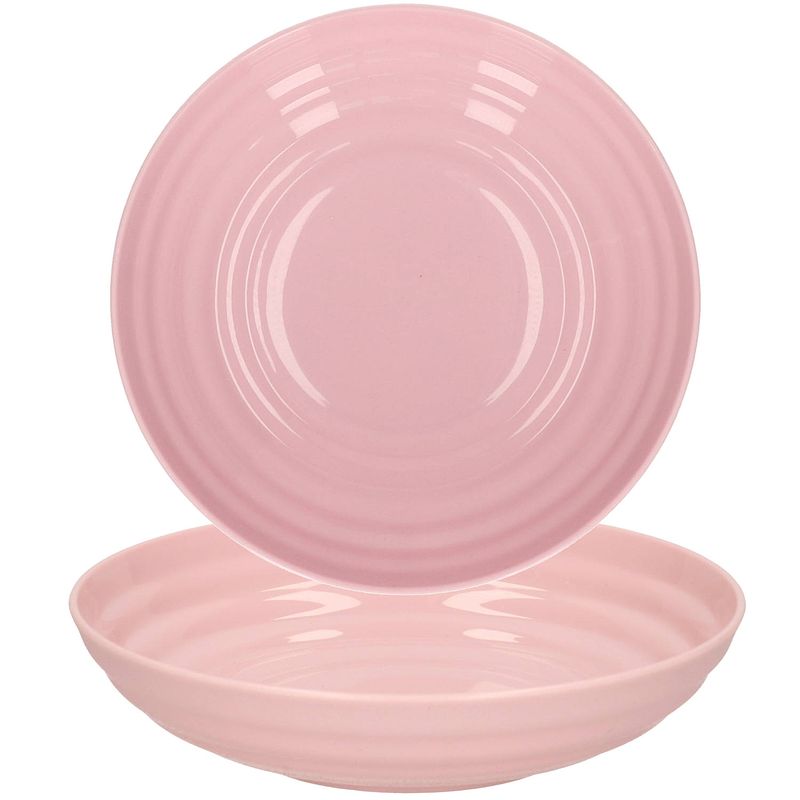 Foto van Plasticforte rond bord/camping - 4x - diep bord - d19 cm - oud roze - kunststof - soepborden - diepe borden