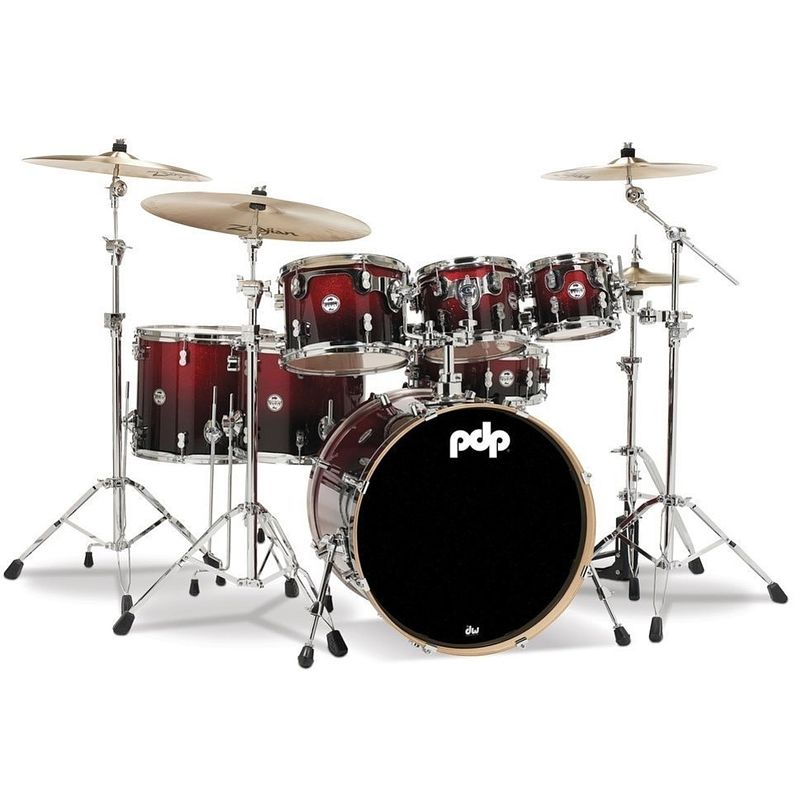 Foto van Pdp drums pd806070001 concept maple red to black sparkle 7d. shellset
