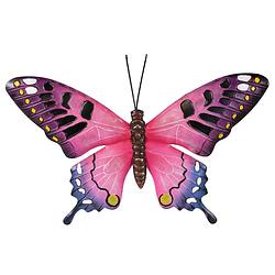 Foto van Tuindecoratie vlinder van metaal roze 37 cm - tuinbeelden