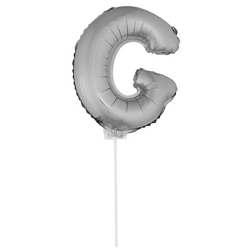 Foto van Zilveren opblaas letter ballon g op stokje 41 cm - ballonnen