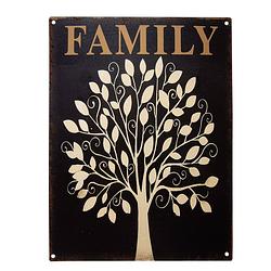 Foto van Clayre & eef tekstbord 25x33 cm zwart beige ijzer levensboom family wandbord spreuk wandplaat zwart wandbord spreuk