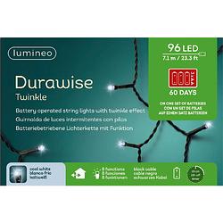 Foto van Led durawise twinkle buitenverlichting op batterij helder wit 96 lampjes - kerstverlichting kerstboom