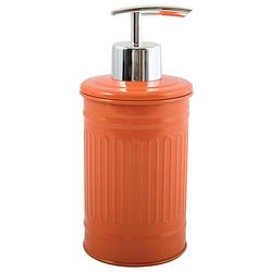 Foto van Msv zeeppompje/dispenser - industrial - metaal - oranje - 7.5 x 17 cm - 250 ml - zeeppompjes