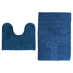 Foto van Msv badkamerkleedje/badmatten set - voor op de vloer - blauw - 45 x 70 cm/45 x 35 cm - badmatjes