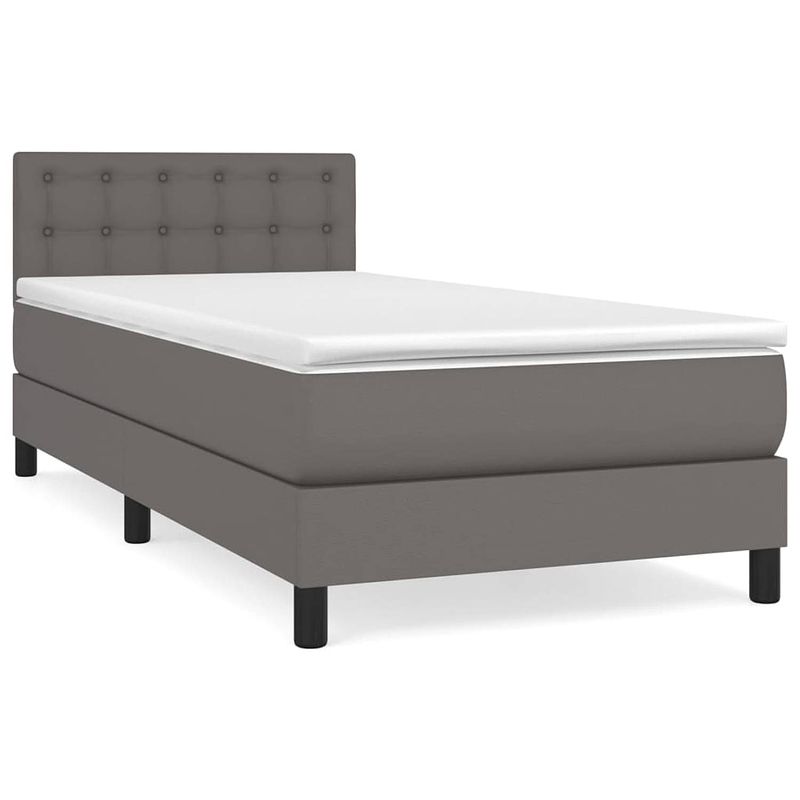 Foto van The living store boxspringbed - duurzaam kunstleer - bed - 203x90x78/88 cm - grijs