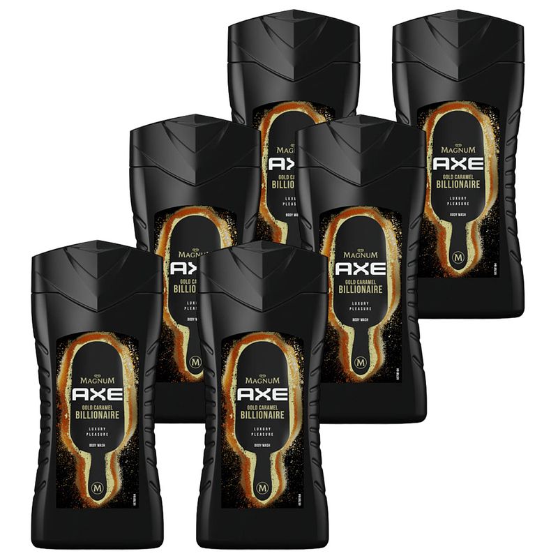 Foto van Axe 3-in-1 douchegel, facewash & shampoo - magnum caramel - 6 x 250 ml - voordeelverpakking