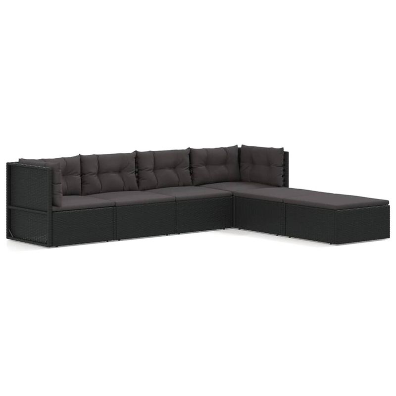 Foto van Vidaxl 6-delige loungeset met kussens poly rattan zwart