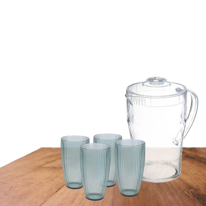 Foto van Excellent houseware grote waterglazen 650 ml en karaf 2 liter van kunststof - drinkglazen