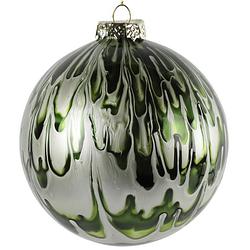 Foto van Non-branded kerstbal laney 10 cm glas groen/zilver