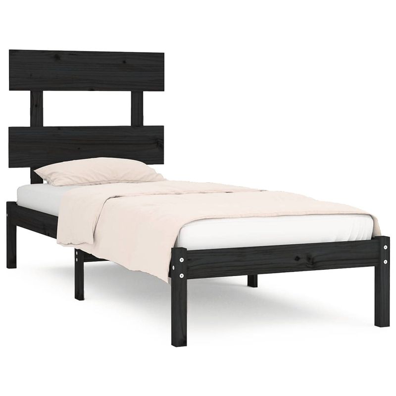 Foto van The living store bedframe the living store - zwart - 205.5 x 95.5 x 31 cm - massief grenenhout