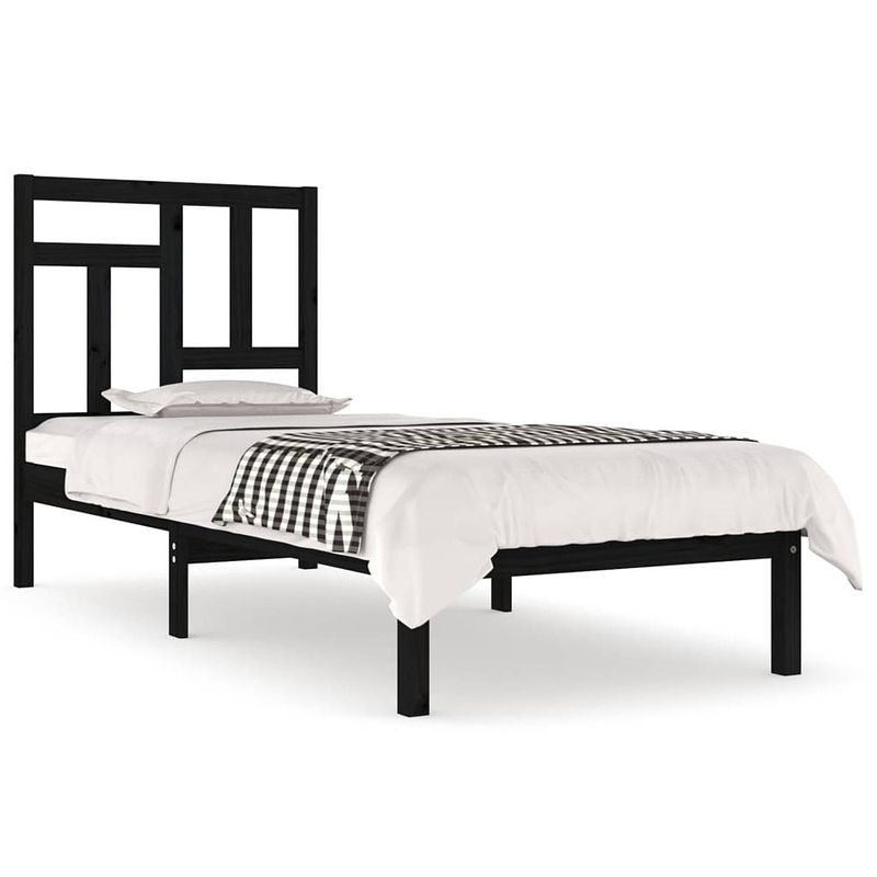 Foto van The living store bedframe grenenhout - zwart - 195.5 x 95.5 x 31 cm - klassiek hoofdeinde