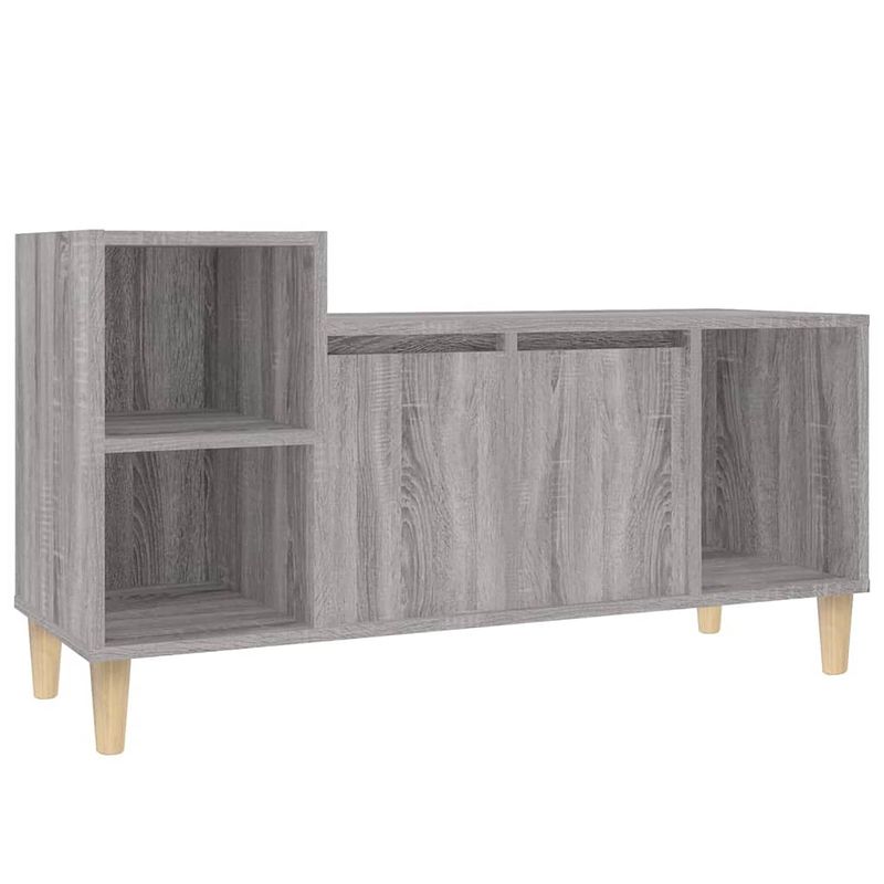 Foto van The living store klassieke tv-kast - grijs sonoma eiken - 100 x 35 x 55 cm - bewerkt hout en massief eucalyptushout