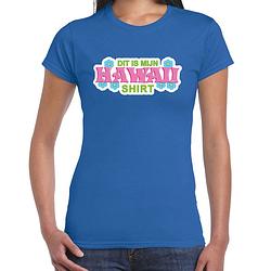 Foto van Hawaii shirt zomer t-shirt blauw met roze letters voor dames xl - feestshirts
