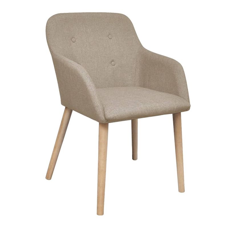 Foto van The living store eetkamerstoelen - set van 2 - beige - 52 x 57 x 76.5 cm - stof en massief eikenhout