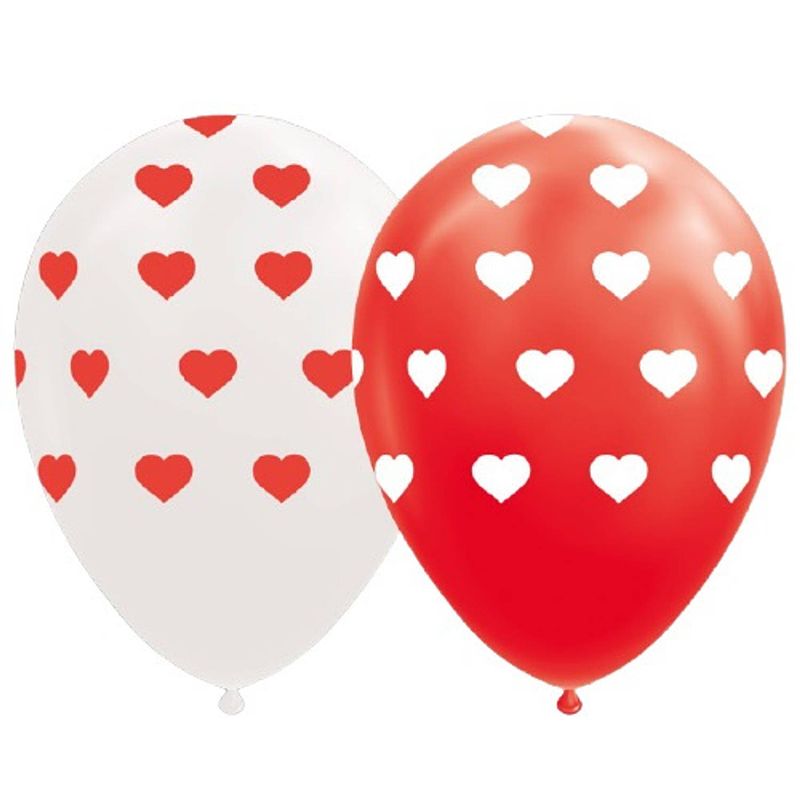 Foto van Wefiesta ballonnen hartjes 12 cm latex rood/wit 8 stuks
