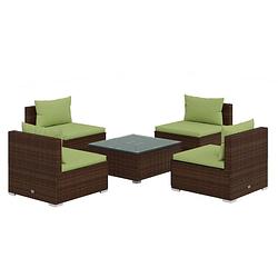 Foto van Vidaxl 5-delige loungeset met kussens poly rattan bruin