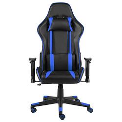 Foto van The living store gamingstoel - zwart/blauw - computerstoel - hoge rugleuning - ergonomisch - verstelbaar