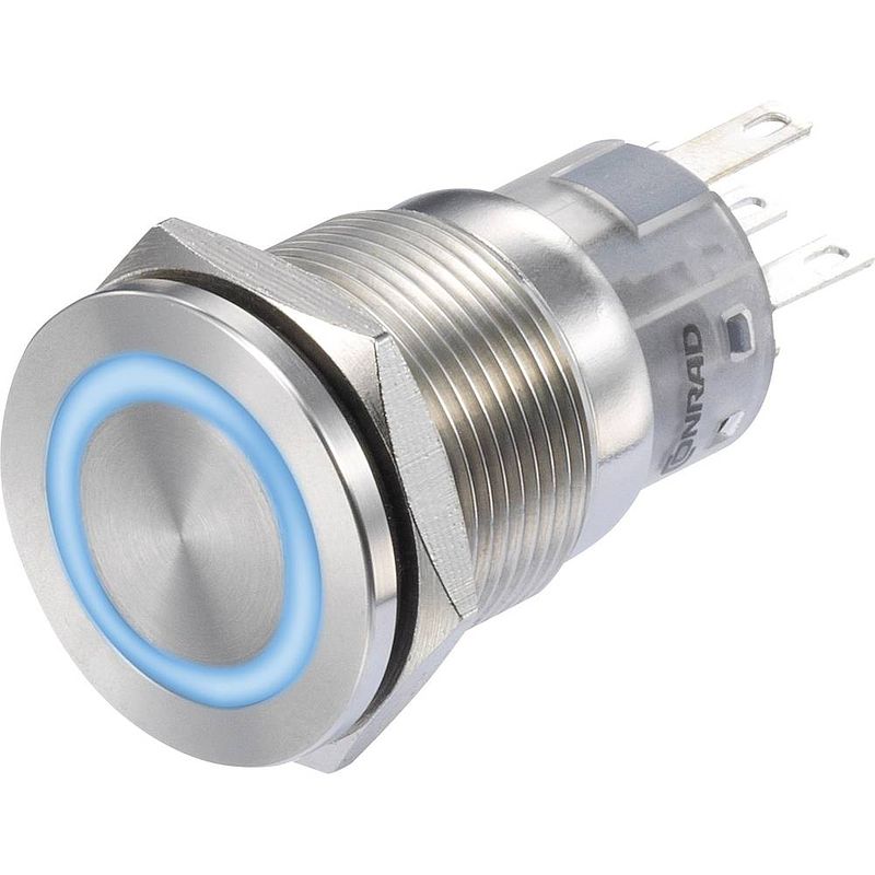 Foto van Tru components 1272972 las1-agqs-11e/b/12v druktoets 250 v/ac 3 a 1x uit/(aan) moment blauw ip65 1 stuk(s)