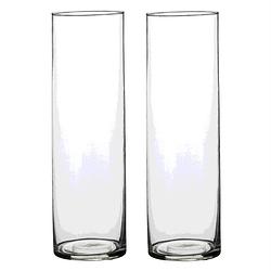 Foto van 2x glazen cilinder vaas/vazen 30 cm rond - vazen