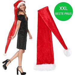 Foto van Extra lange luxe kerstmuts met bond xxl - rood - 145 cm