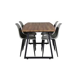 Foto van Incanabl eethoek eetkamertafel uitschuifbare tafel lengte cm 160 / 200 el hout decor en 4 polar eetkamerstal grijs.