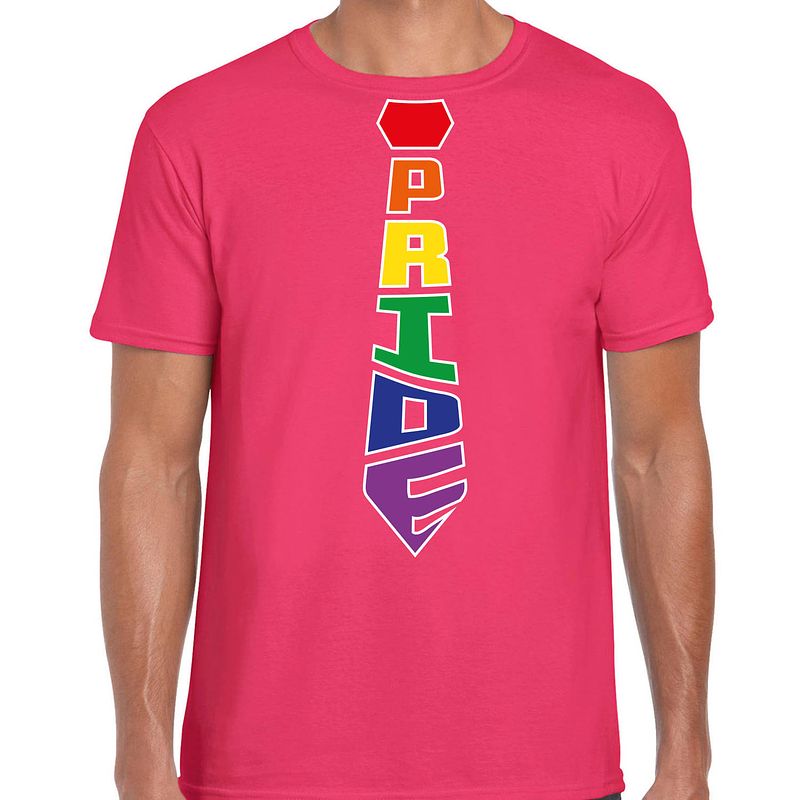 Foto van Bellatio decorations gay pride shirt - pride stropdas - regenboog - heren - roze m - feestshirts