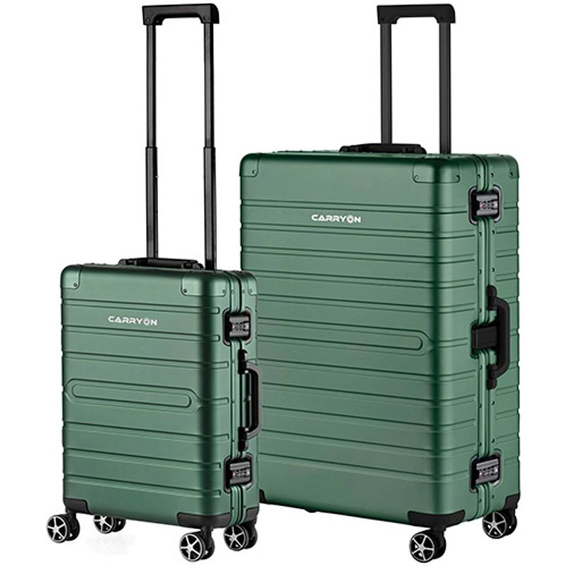 Foto van Carryon kofferset uld - luxe aluminium handbagage koffer 55cm + 76cm grote reiskoffer - groen