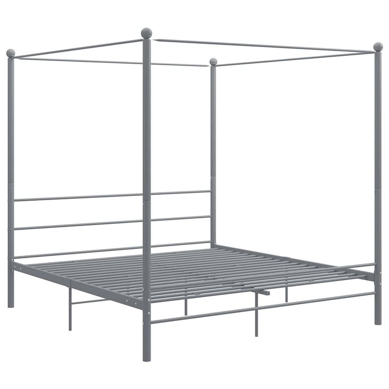 Foto van The living store bedframe - grijs - gepoedercoat metaal - 208x206x201 cm - geschikt voor 200x200 cm matras - montage