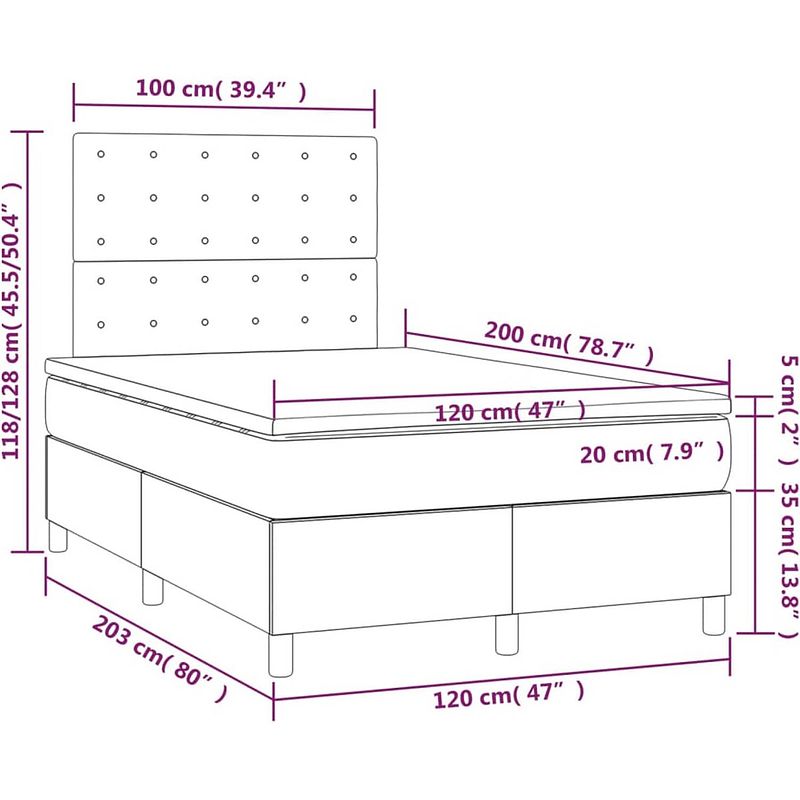 Foto van The living store boxspring bed - led - 203x120x118/128 - lichtgrijs - pocketvering matras - huidvriendelijk