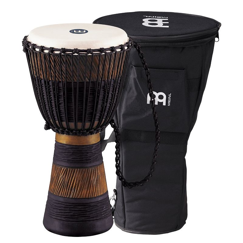 Foto van Meinl adj3-m earth-serie djembe middelgroot inclusief tas