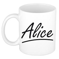 Foto van Naam cadeau mok / beker alice met sierlijke letters 300 ml - naam mokken