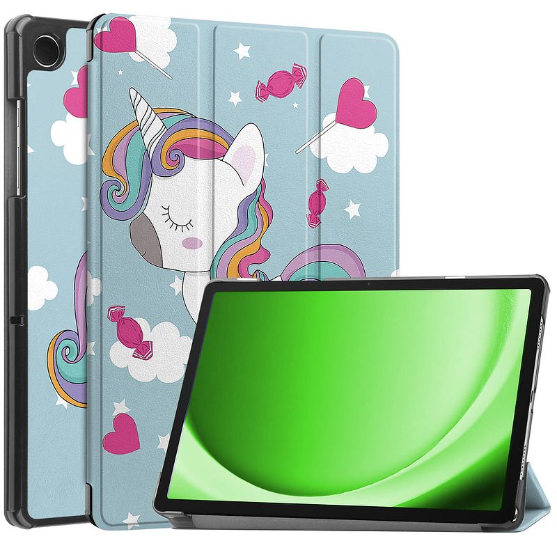 Foto van Basey samsung galaxy tab a9 plus hoesje kunstleer hoes case cover -eenhoorn