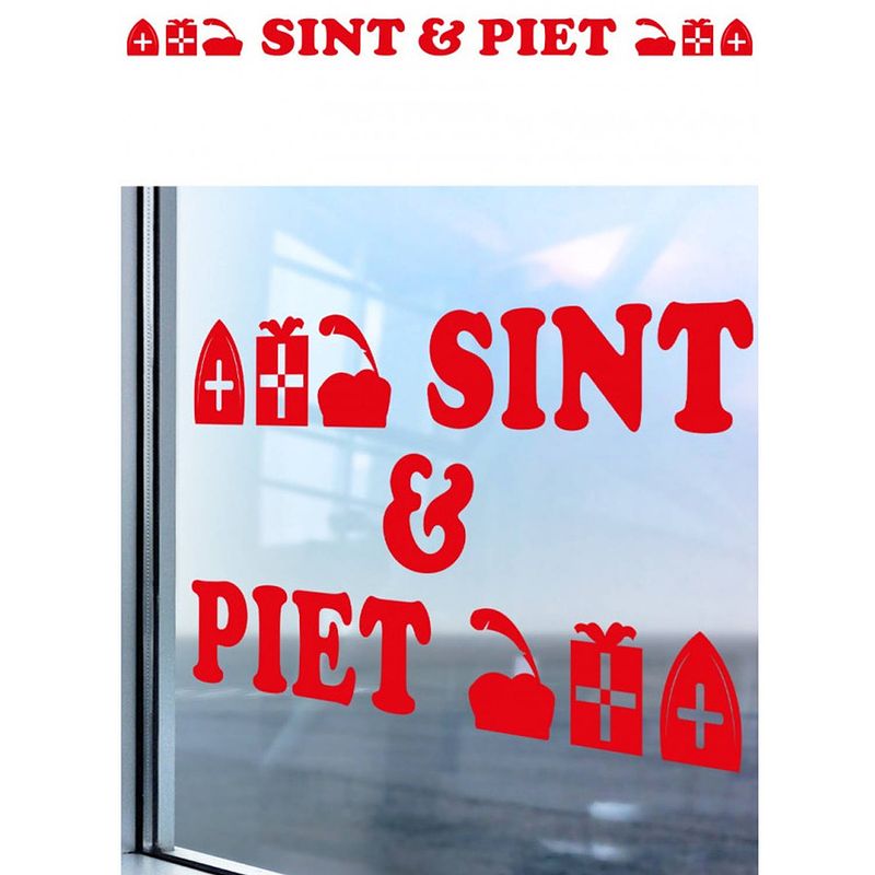 Foto van Sint en piet zelfklevende raamsticker groot rood 180 x 28 cm - feeststickers