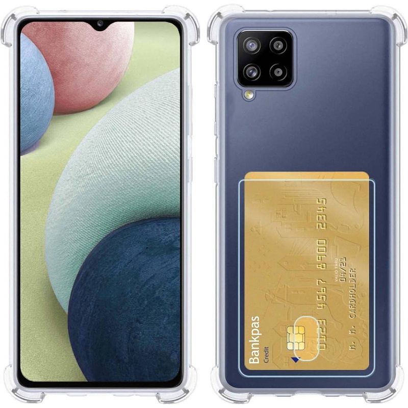 Foto van Basey samsung a12 hoesje met pasjeshouder card case shock hoes - transparant