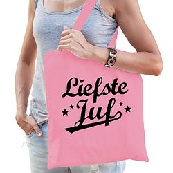 Foto van Bellatio decorations cadeau tas voor juf - liefste juf - roze - katoen - 42 x 38 cm - juffendag - feest boodschappentass