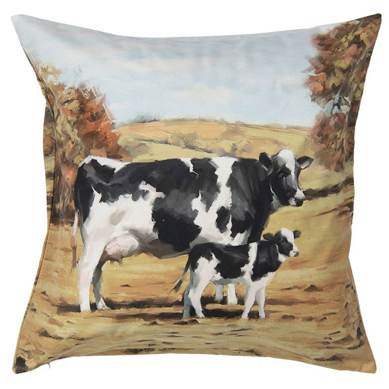 Foto van Clayre & eef kussenhoes 45*45 cm bruin polyester vierkant koeien sierkussenhoes kussen hoes bruin sierkussenhoes kussen