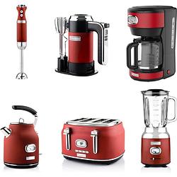 Foto van Westinghouse - retro - handmixer+staafmixer+blender+waterkoker+broodrooster 4 sleuven+koffiezetapparaat - rood